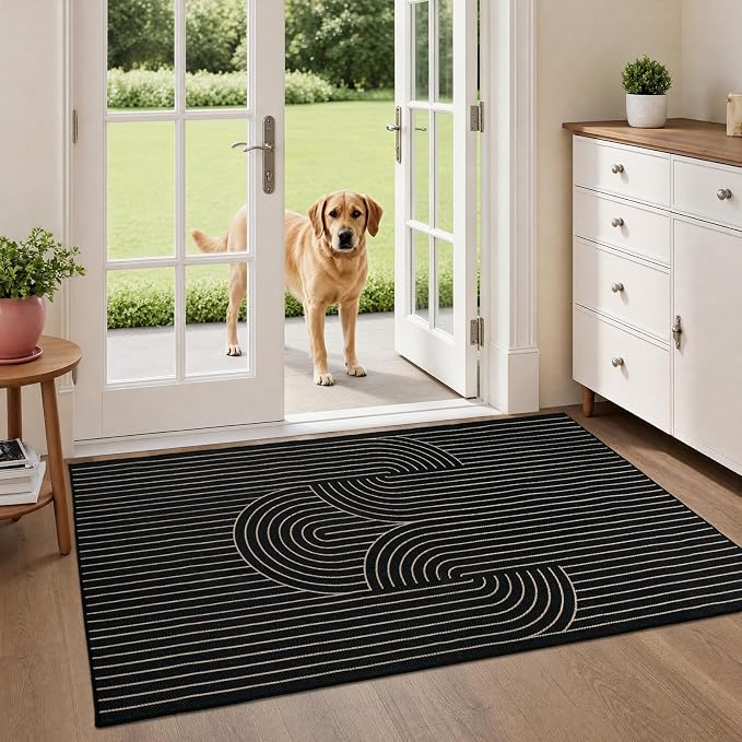 EDIMENS 3x5 Outdoor Rugs Easy Jute Porch Patio Rug Front Door Mat Entryway | Washable Non-Slip Geometric Rugs for Entryway Indoor Outdoor Farmhouse Rug Modern Carpet Area Rug for Living Room Kitchen