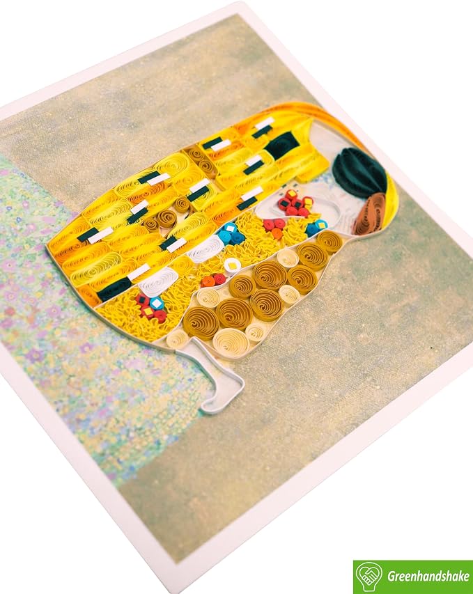 GREENHANDSHAKE Gustave Klimt Kiss, 1907-1908 Quilling Art Greeting Card,Design Greeting Card for Birthday, Valentine's Day, Get Well, All Occasion. Framable Artwork for Art Lovers