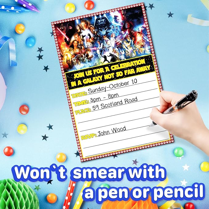 Set of 20 Galactic Adventure-Themed Happy Birthday Invitation Cards & Envelopes – Lightweight (240g), Postcard Style Invites for the Perfect Party Pack