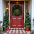 Buffalo Plaid Area Rug, Checkered Rug 27.5x43 Inches, Red and White Rug, Washable Cotton Mat for Front Porch, Entryway, Kitchen, Living Room, Home Decor