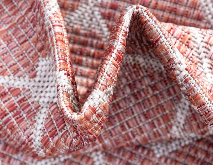 Unique Loom Outdoor Trellis Collection Area Rug - Tribal Trellis (7' 1" x 10' Rectangle, Rust Red/ Ivory)