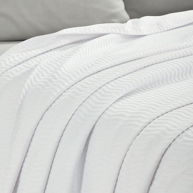 Superior JENA Cotton Blanket, for Picnic, Beach, Traveling or Camping, Bedroom Decor, Essentials, Cover for Bed, Couch, Lounging, Textured Jacquard, Modern Chevron Woven Blanket, King, White