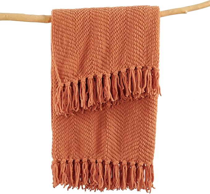Home Soft Things Throw Blanket Knitted Tweed Throw 50'' x 60'', Rust, Super Soft Cozy Warm Comfortable Breathable Throw for Living Room Chair Couch Bed Sofa Bedroom Home Décor