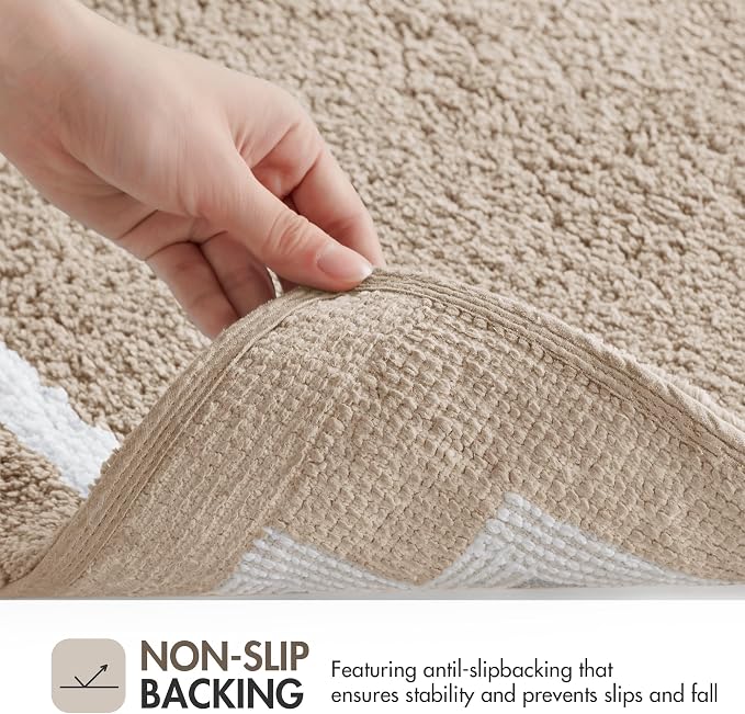 Madison Park Evan 100% Cotton Bath Rug Plush Absorbent, 24" x 40", Taupe | Non-slip Backing, OEKO TEX, Luxurious Tufted Plush Bath Mat for Bathroom, Quick Dry, Spa Design Decorative for Shower Room