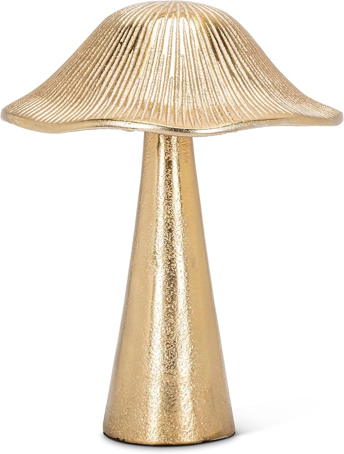 Abbott Collection Large Ribbed Mushroom | Burnished Gold Finish, Handcrafted in India, Aluminum, Gold, 7"H