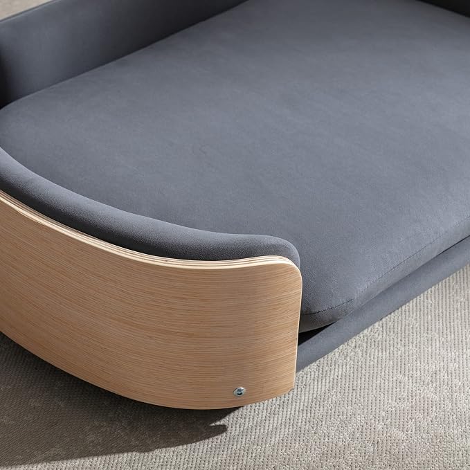 Elevated Dog Bed Pet Sofa with Solid Wood Legs and Bent Soft Backrest, Pet Cat Stool Bed with Velvet Cushion,for Large and Medium Size Dogs Kitten, Large Size