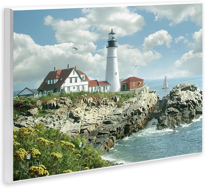 Stupell Industries 'Portland Lighthouse Peninsula Scene', Wall Plaque Art, 15 x 10 Inches, Easy to Hang and Sturdy, Made in USA, by Alan Giana & Company | Stupell Industries | 15 x 10 Inches, Easy to Hang and Sturdy, Made in USA, by Alan Giana & Company