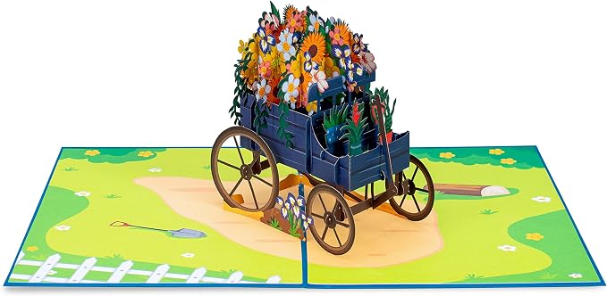 Paper Love Pop Up Cards 2 Pack - Includes 1 Orchid and Flower Wagon, For All Occasions, Mother Day, Birthday, Just Because- Includes Envelope and Note Tag