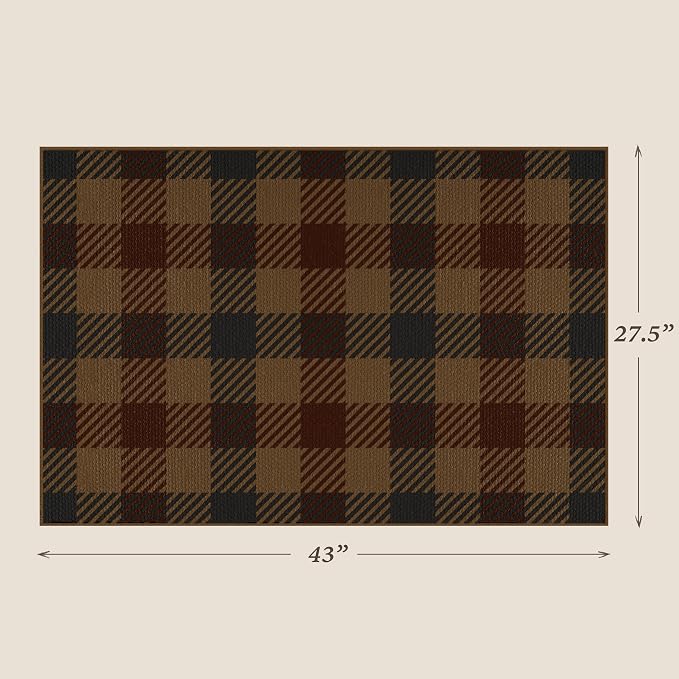 JTJ Brown and Red Front Door Rug Indoor Outdoor Entrance - 2'3" x 3'7" (27.5" x 43") Easy Jute Rugs Outdoor for Patio, Balcony, Kitchen, Mudroom, Washable Earthy Vintage Front Door Decor