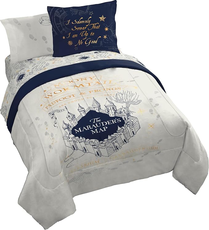 Harry Potter Queen Comforter Set 7 Piece Soft Fantasy Bedding, Beige | Hogwarts, Bed in a Bag, Comforter Sheets Shams Pillowcases, Official Product, Soft Microfiber, Machine Washable, Gift