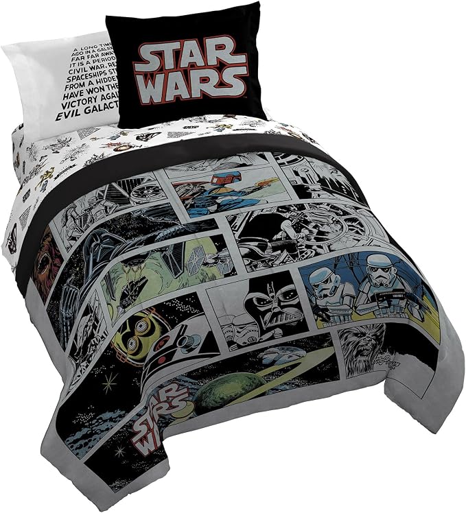 Star Wars Queen Comforter Set 7 Piece Soft Bedding for Boys, Multi | Darth Vader Yoda, Bed in a Bag, Comforter Sheets Shams Pillowcases, Soft Microfiber, Machine Washable, Boys Gift