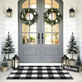 REFETONE Buffalo Plaid Indoor Outdoor Rug 27.5"x43", Black and White Checkered Front Door Mat with Non-Slip Rubber Back, Washable Low-Profile Entryway Rug for Porch, Kitchen, Layered Doormat Decor