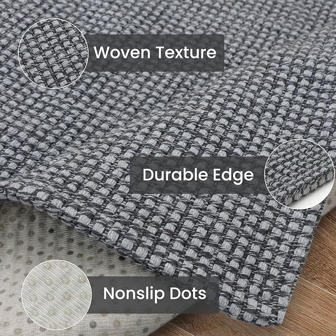 IOHOUZE Washable Area Rug 5x7 Non Slip Rubber Backed Rugs for Living Room, Dining Room Rugs Bedroom Rug, Woven Indoor Floor Carpet for Living Room Nursery Office, Dark Grey