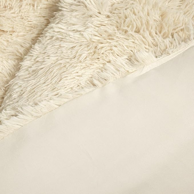 Lush Decor Emma Soft Fluffy Faux Fur Kids College Dorm Oversized Comforter Set, Twin-XL, Wheat - Cute Plush 2 Piece Bedding Set