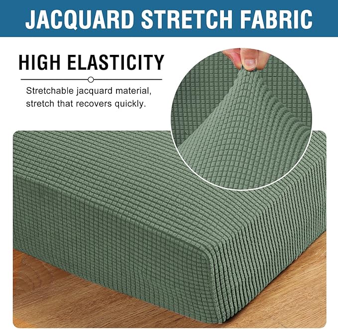 H.VERSAILTEX Super Stretch Individual Seat Cushion Covers - Sofa & Couch Cushion Slipcover Sets - Thick Jacquard Textured Twill Fabric (3 Piece XL Sofa Cushion Covers, Loden Frost)
