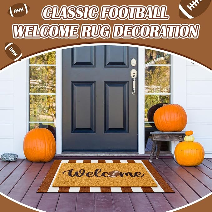 Geelin 2 Pcs Fall Front Door Mat Welcome Mat Outdoor Decorative Doormat Non Slip Buffalo Checkered Rug for Indoor Outdoor(Welcome Football)