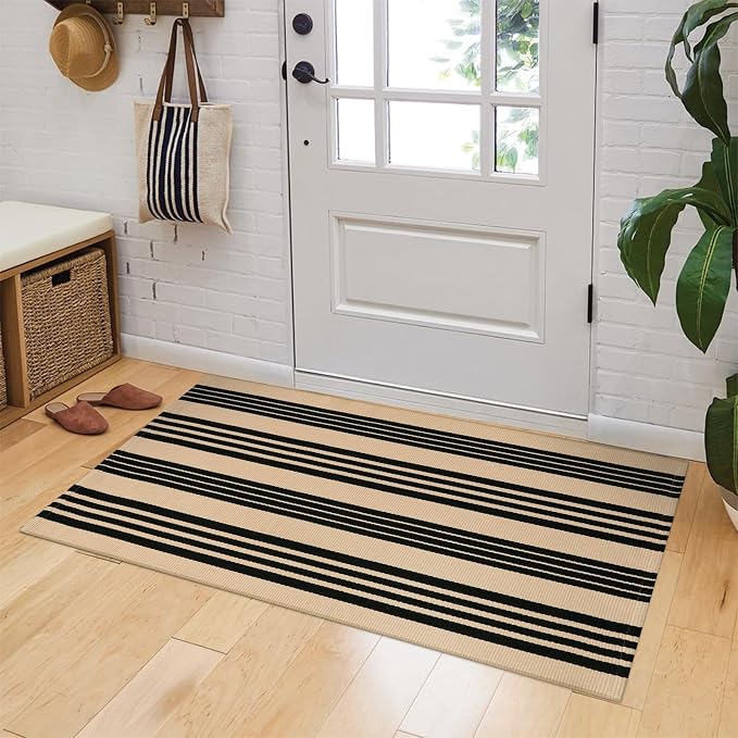 OJIA Front Door Mat 24"x51", Striped Porch Rug Outdoor Door Mat Porch Decor | Machine Washable Front Door Rug Indoor Outdoor Rug Cotton Woven Entry Rug for Entryway/Kitchen/Farmhouse/Home Entrance Decor