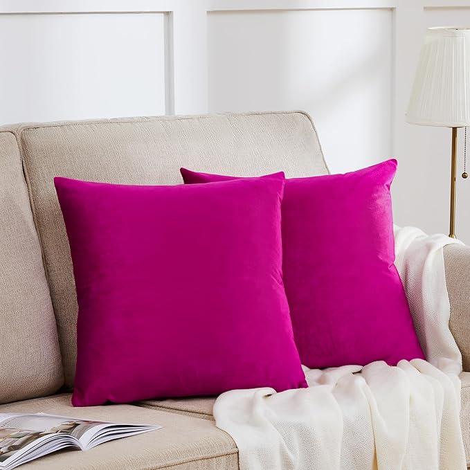 GIGIZAZA Hot Pink Pillow Covers 16x16 Throw Pillows Velvet Decorative Sofa Couch Pillow Covers Bedroom Cushion Pillowcase