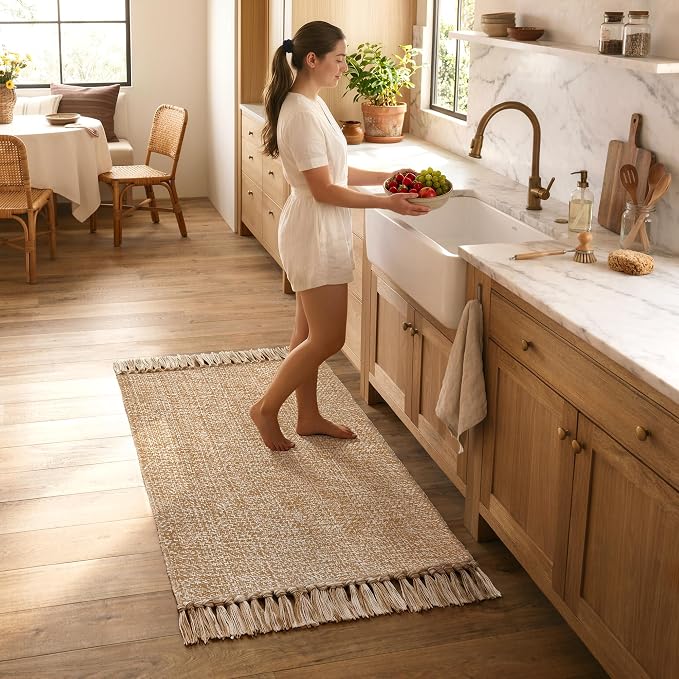 Collive Entryway Door Mat, 27" x 43" Machine Washable Kitchen Rugs, Indoor/Outdoor Low-Profile Doormat Soft Hand-Woven Cotton Bathroom Rug Throw Rugs for Front Back Door Bedroom