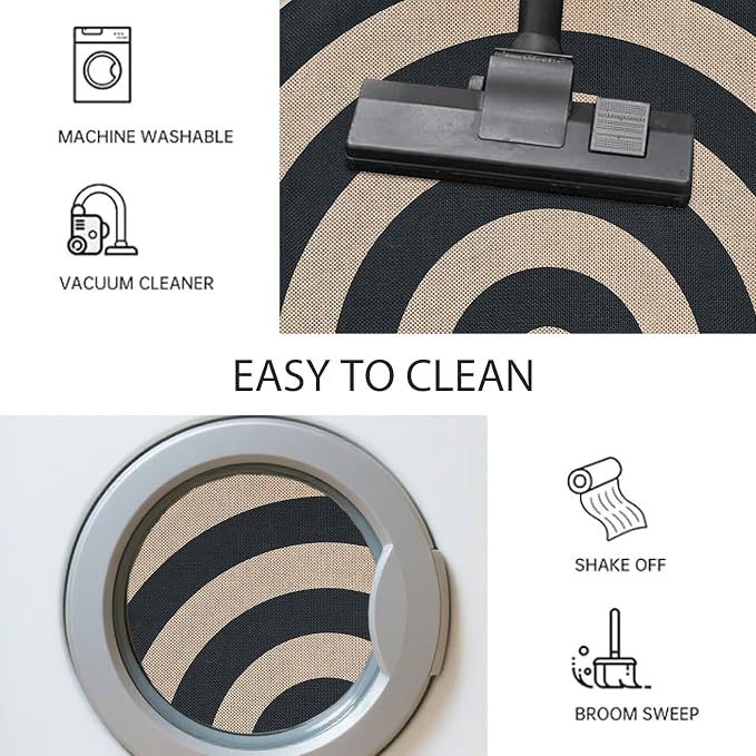 Faux Jute Rug 3x6Ft Half Circle Rainbow Doormat Easy Jute Carpet for Farmhouse Bedroom Kitchen, Non-Slip Half Round Neutral Floor Mat for Living Room Kids Room Indoor Outdoor Decor, Black 2