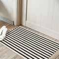 LEEVAN 2'X3' Black and White Striped Woven Cotton Reversible Outdoor Rug | Small Machine Washable Front Porch Rug, Entryway Door Mat, Indoor Layering Carpet for Farmhouse Bathroom Laundry