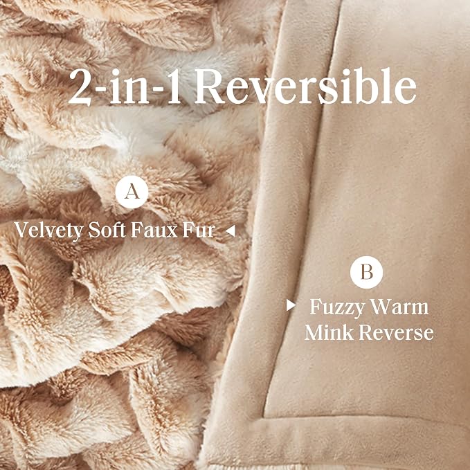 Madison Park Ruched Fur Throw Faux Fur Blanket, 50" x 60", Tan Tie Dye | Luxury, Premium, Soft Cozy Brushed Long Pile, All Season Plush Modern OEKO- TEX Certification Warm For Bed, Couch or Sofa