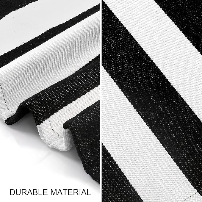LEEVAN Black and White Outdoor Rug 2.3' x 3.6', Washable Striped Front Porch Rugs, Cotton Woven Layered Front Door Mat, Farmhouse Entryway Rug Reversible Foldable Indoor Doormat for Layered