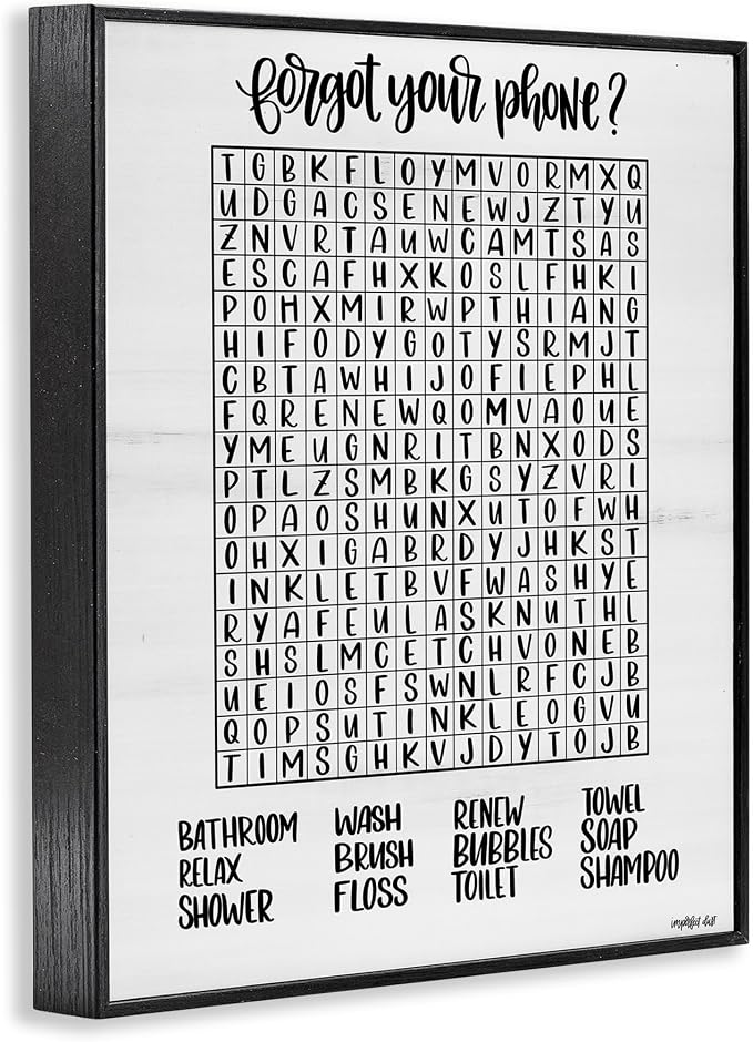 Humorous Bathroom Wordsearch, 11 x 14 Inch Framed Giclée Print | Stupell Industries · By Imperfect Dust · Ready to hang · Great for bathroom or laundry room · Made in USA