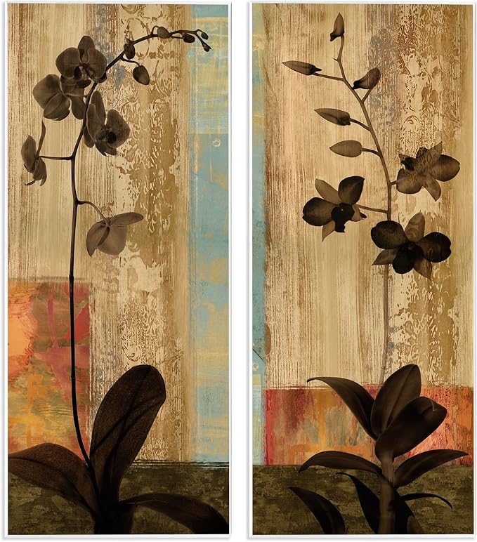Stupell Industries 'Modern Boho Orchid Blooming'| 2pc Wall Plaque Art Set | Stupell Industries | 7 x 17 Inches, Easy to Hang and Sturdy, Made in USA, by Chris Donovan