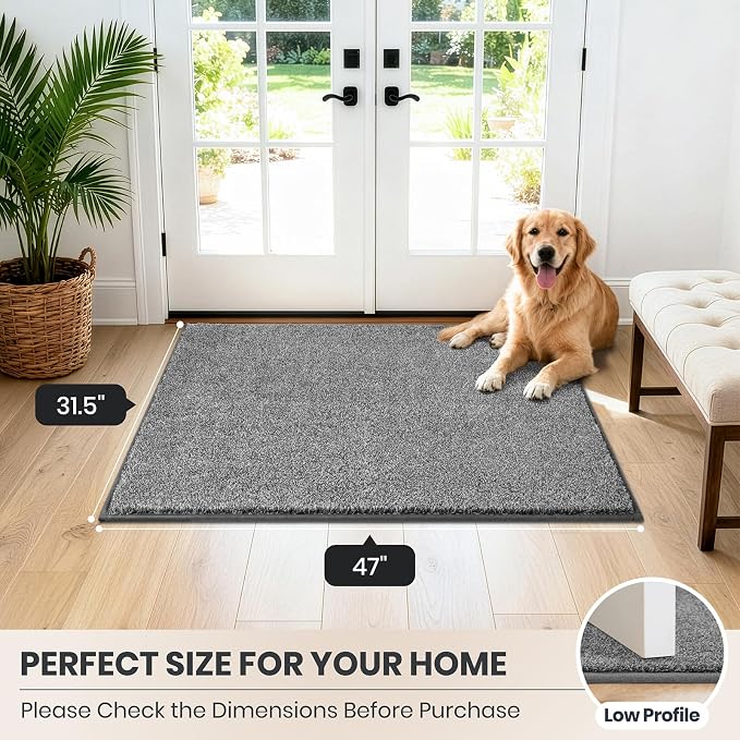 PURRUGS Dirt Trapping Door Mat 31.5" x 47", Non-Slip Machine Washable Entryway Rug, Dog Doormat, Indoor Front Door Mat, Super Absorbent Entry Rug for Muddy Shoes & Paws,Light Grey-Dark Grey