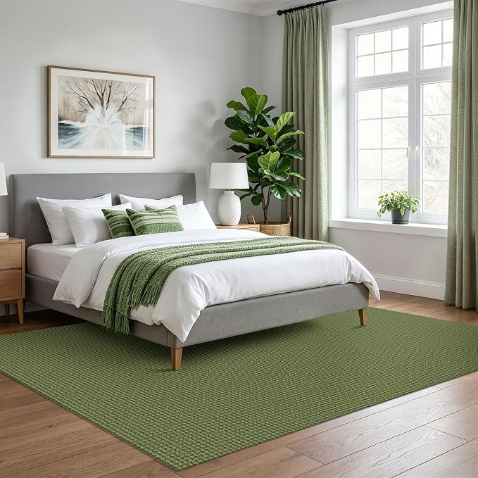 IOHOUZE Washable Area Rug 5x7 Non Slip Rubber Backed Rugs for Living Room, Dining Room Rugs Bedroom Rug, Woven Indoor Floor Carpet for Living Room Nursery Office, Olive Green/Earthy Green