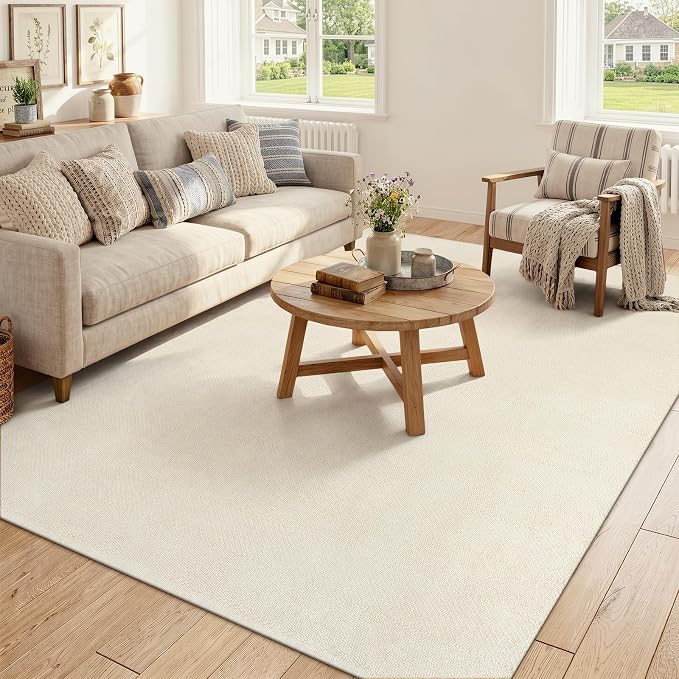 Collive Boho Living Room Area Rugs, 5 X 8 ft Washable Moder Woven Cotton Bedroom Rug, White Farmhouse Braided Carpets for Dining Room Nursery Room Dorm Patio Balcony Decor