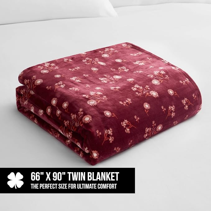 Lucky Brand Daisy Red Floral 66"X90" Cozy Plush Blanket - Premium Microfiber Throw for Luxurious Comfort and Style Twin/Twin XL Size