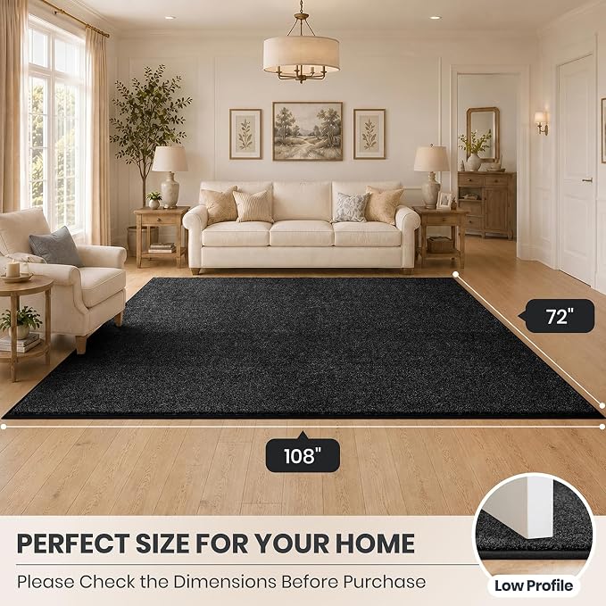 PURRUGS Easy Care Area Rug 6ft x 9ft, Non-Slip Washable Entryway Rug, Stain Resistant Accent Rug for Hallway, Living Room, Bedroom and Mudroom, Charcoal