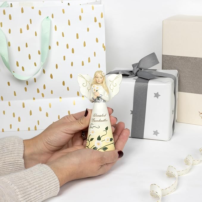 Pavilion Gift Company - Cherished Grandmother - 5" Angel Figurine Floral Spring Home Decor Grandma Nana Mimi Granny Gigi Present from Granddaughter Grandson Grandkids