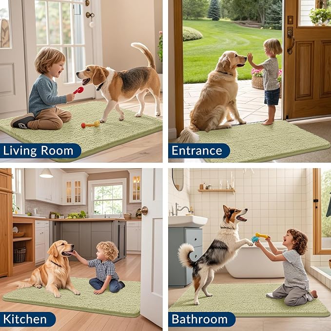 Smiry Dog Door Mat for Muddy Paws 47x24, Absorbent Dirt Trapper, Non-Slip Washable Chenille Entryway Rug for Inside Floor, Vanilla, Classic Solid
