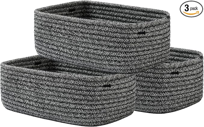 KALLAX Small Woven Storage Basket for Organizing, 12 x 8 x 4.5 inch, 3 Pack | Shelf baskets for closet organization, toy storage and home decor, Perfect as empty gift baskets for holidays, Mixed Black