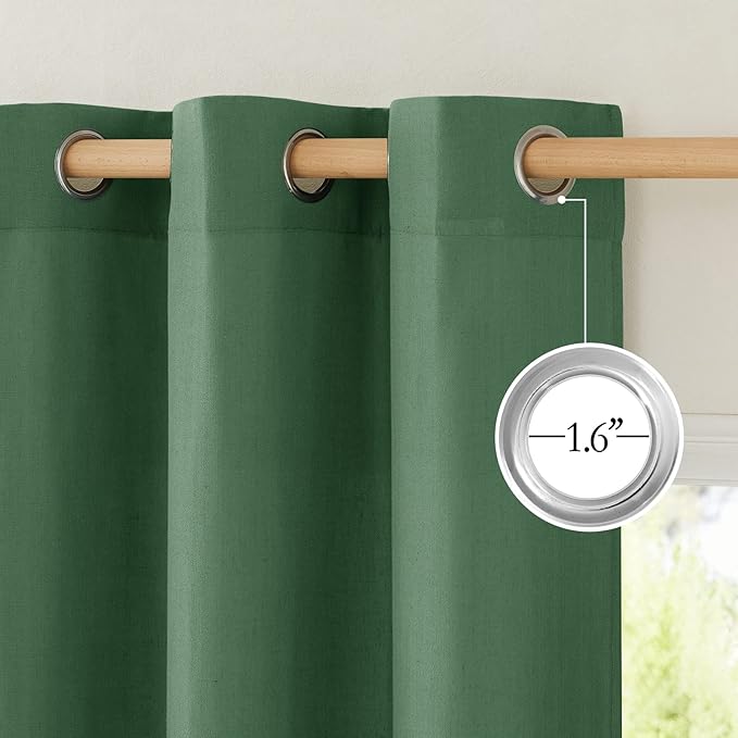 NICETOWN Rustic Linen 132 inch Long Curtains for Living Room, Grommet Privacy Added Thick Linen Weave with Light Filter Window Curtains & Drapes for Bedroom, Olive Green, W55 x L132, 2 Panels