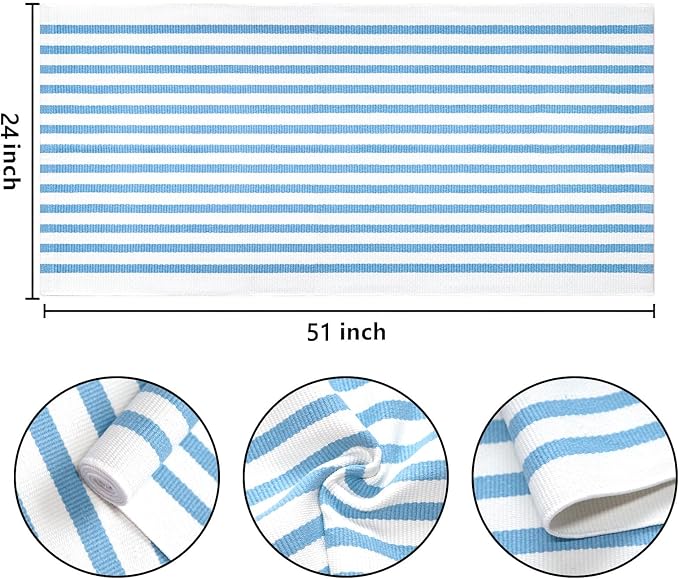 Light Blue White Outdoor Rug 2'x4.3',Striped Front Porch Rug Machine Washable Front Door Mat Entryway Throw Rug for Front Porch Indoor Outdoor Doormat
