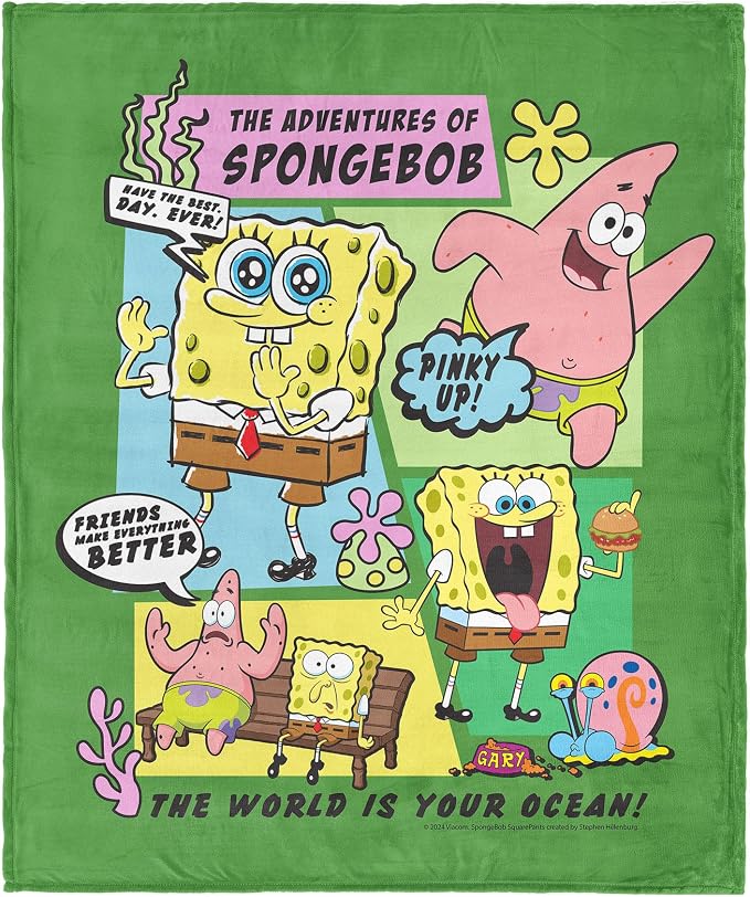 Spongebob Squarepants Adventures of Spongebob Silk Touch Throw Blanket, Soft Plush Bed & Couch Cover, 50 x 60 Inches