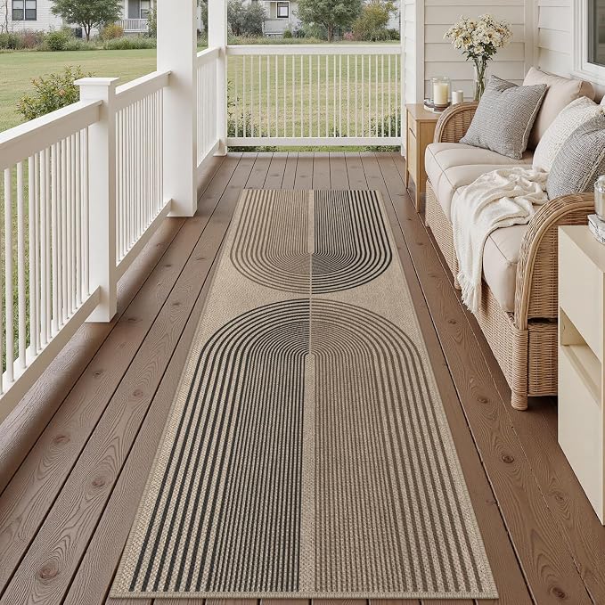 Rugalia Easy Jute Rainbow Runner Rug, 2.6x8 Washable Rugs Runner for Hallway Non-Slip Boho Farmhouse Kitchen Runner Rug, Modern Abstract Indoor Outdoor Carpet for Porch Laundry Entryway