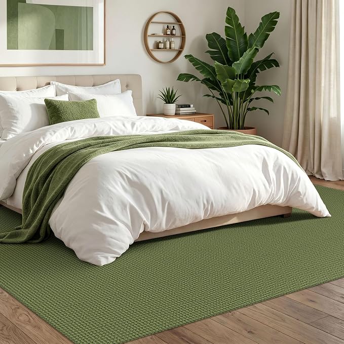 IOHOUZE Washable Area Rug 6x9 Non Slip Rubber Backed Rugs for Living Room, Dining Room Rugs Bedroom Rug, Woven Indoor Floor Carpet for Living Room Nursery Office, Olive Green/Earthy Green