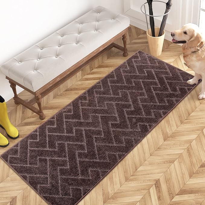 PURRUGS Dirt Trapping Door Mat 24" x 59", Non-Slip Machine Washable Entry Rug, Dog Doormat, Indoor Front Door Mat, Super Absorbent Entryway Rug for Muddy Shoes & Paws, Brown