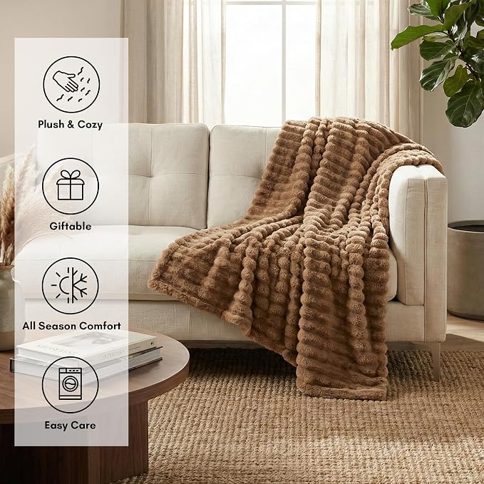 Americanflat 50x60 Faux Fur Throw Blanket - Soft and Breathable Throw Blanket for Couch, Bed, Chair - Brown Faux Fur Blankets Perfect for Home, Bedroom, or Outdoor Use