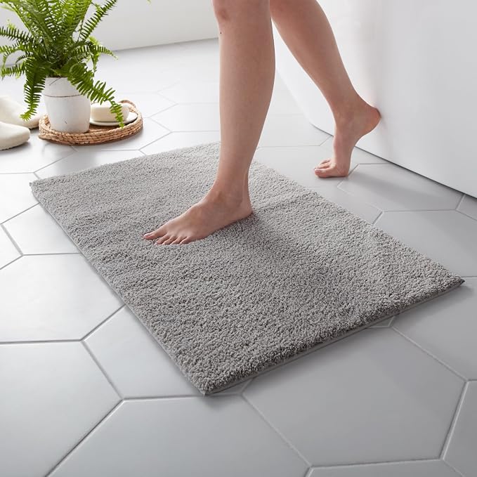 MARTHA STEWART Drylon Microfiber Bath Rug - 1 Piece, Ultra Soft Plush, Non-Slip, Thick, Washable Bathroom Rugs, Home Decor Accessories, Household Essentials, Small Bath Mat, 17" x 24", Dark Gray