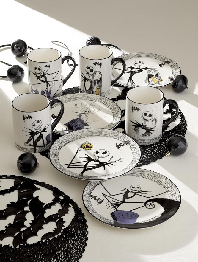 Lenox Nightmare Before Christmas Porcelain Halloween Mug Set for 4 | dishwasher safe, microwave safe | gift for nightmare before christmas fans | 4.5 inch, 16oz, coffee mug