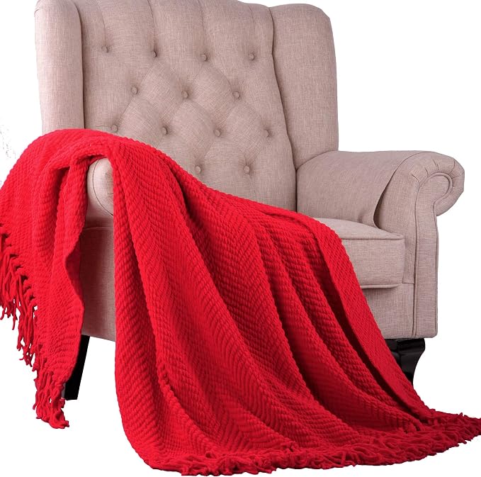 Home Soft Things Red Throw Blanket Knitted Tweed Throw 60'' x 80'', Chili Pepper, Super Soft Cozy Warm Comfortable Breathable Throw for Living Room Chair Couch Bed Sofa Bedroom Décor