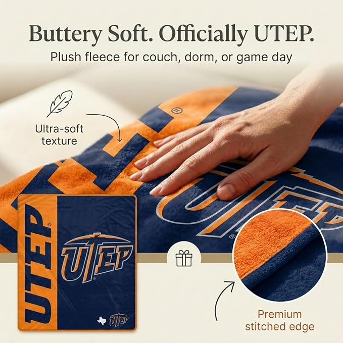 Proformance Home NCAA UTEP Miners Endzone Ultra Soft Tailgate Throw