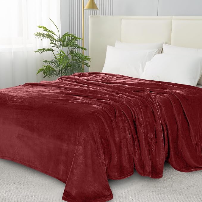 Elegant Comfort Luxury Velvety Softness Fuzzy Plush Micro-Velour Ultra-Soft Blanket , King/California King, Burgundy