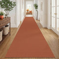 IOHOUZE Washable Exrea Long Hallway Runner Rug 3x18 Non Slip Rubber Backed Kitchen Runner Entryway Runner Indoor, Woven Rugs Floor Carpet for Kitchen Hall Entryway, Burnt Orange/Tan